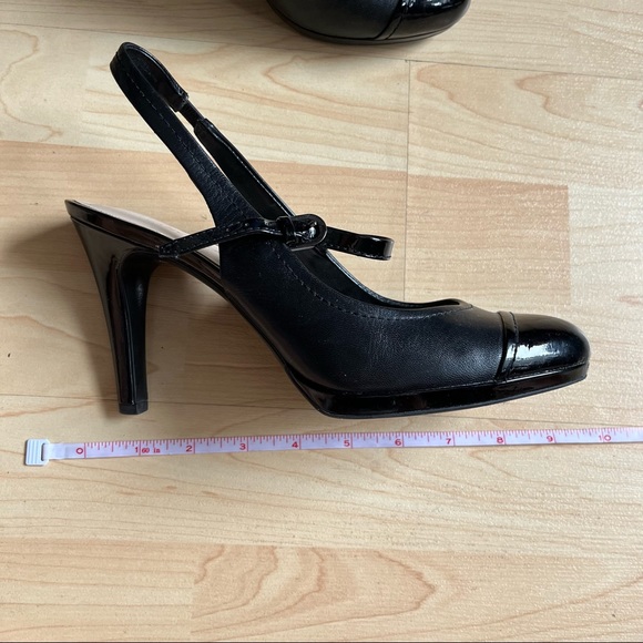 Franco Sarto Black Strappy Heels Round Toes Patent Leather Size 7 A - Picture 9 of 12